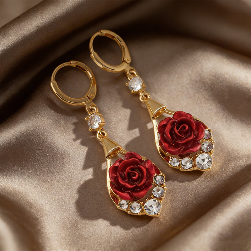 🌹 50% DE RÉDUCTION ! ✨ Boucles d'Oreilles Pendantes Élégantes en Forme de Rose Rouge – Design Romantique, Fini Haute Qualité & Cadeau Idéal 💝