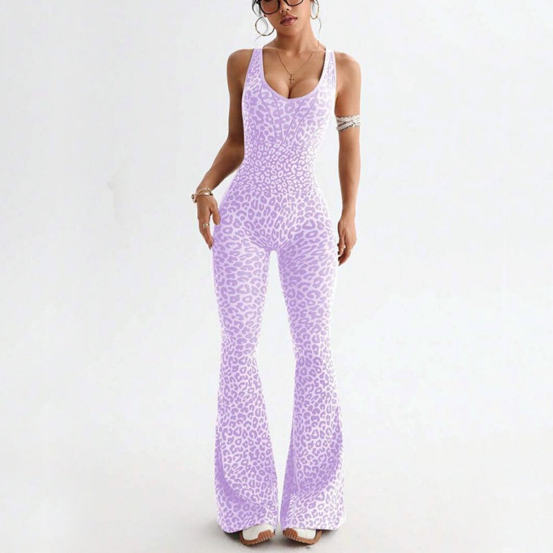 🔥Nouveauté 2026🔥Combinaison de sport pour femme à imprimé léopard avec soutien-gorge intégré