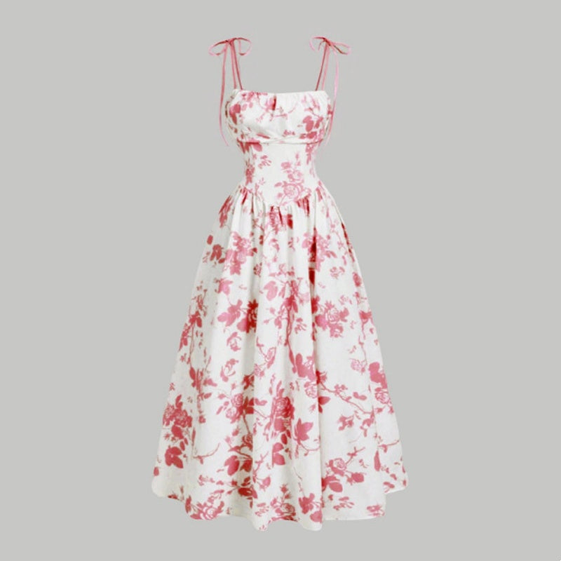 đ NouveautĂ©s Ă -50 % đž Robe mi-longue Ă bretelles nouĂ©es et imprimĂ© floral pour femme â Coupe flatteuse, lĂ©gĂšre et idĂ©ale pour le printemps et l'Ă©tĂ© âïž