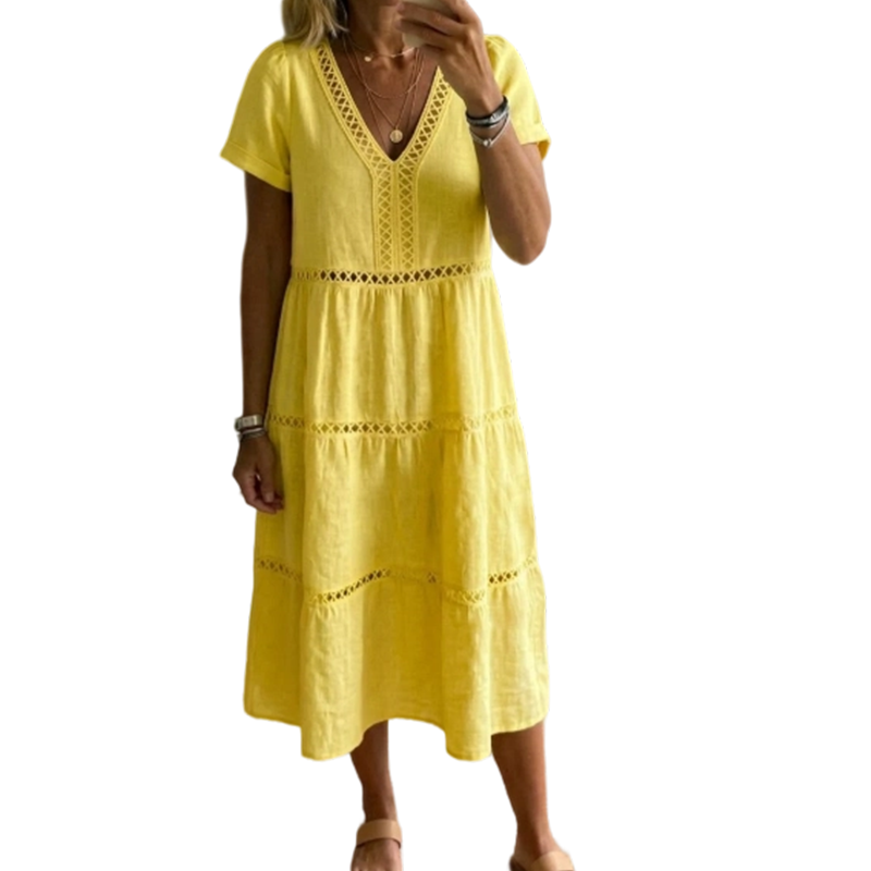 🌺👗 52 % de réduction 🌺 Robe élégante à encolure en V et empiècements en dentelle pour femme