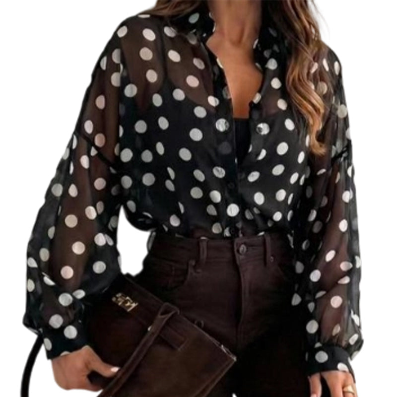 👚 50% DE RÉDUCTION! ✨ Chemise Femme à Pois & Manches Bouffantes – Tissu Léger, Coupe Chic & Parfaite Pour Un Look Élégant Au Quotidien 🌸