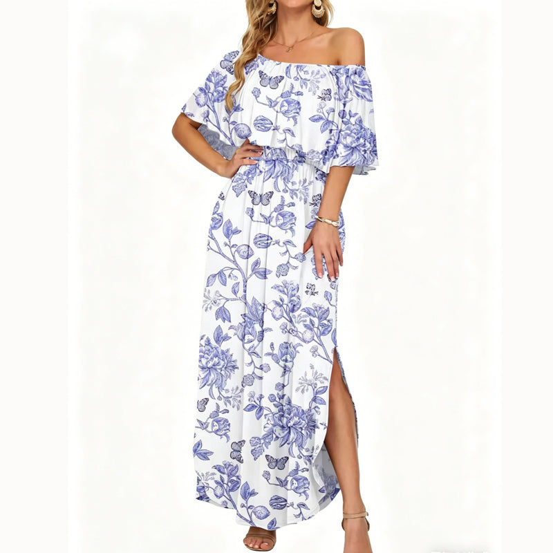 🌸Robe longue à manches courtes et épaules dénudées ✅ Épaules Dénudées & Poches Cachées | Bohème et Élégante 👗 -50% AUJOURD’HUI 🔥