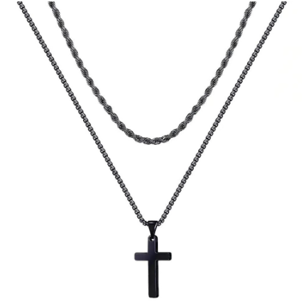 ✨✝️58 % de réduction🔥Collier double rangée en acier inoxydable Collier créatif à chaînes torsadées cubaines multi-rangées