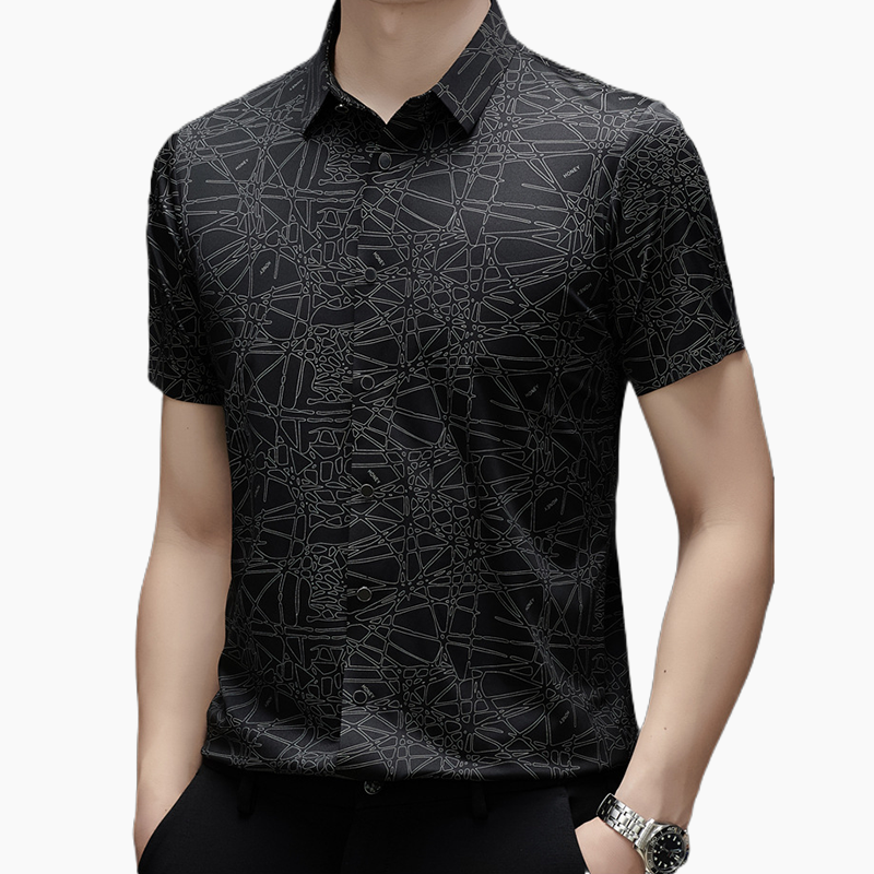 👕✨50 % de réduction🔥Chemise à col et manches courtes pour homme, au motif géométrique abstrait chic