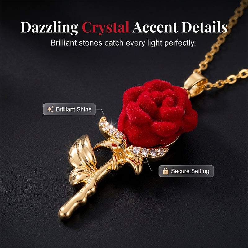🌹Pendentif Rose Rouge Élégant ✅ Détails Cristal & Finition Dorée | Raffiné et Romantique 🌹 -50% AUJOURD’HUI 🔥