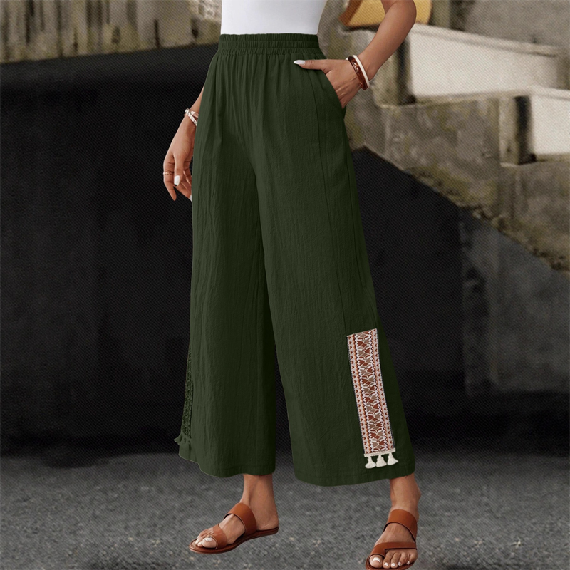 🌸Pantalon Large à Taille Élastique ✅ Pompons Élégants & Coupe Fluide | Confort Chic pour Femme ✨