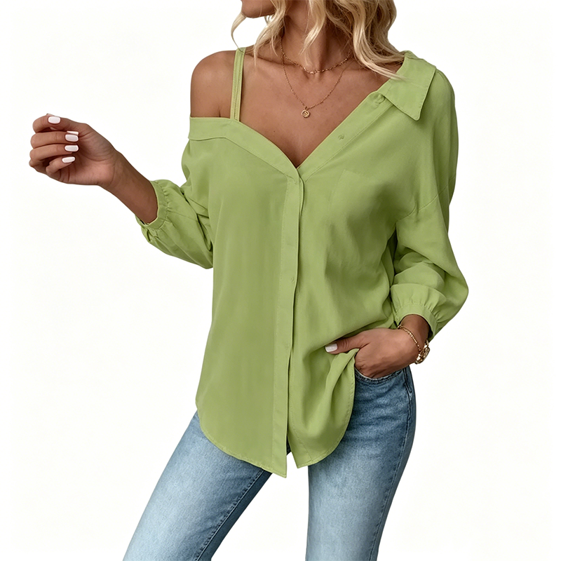 Chemise décontractée pour femme à épaules découvertes avec boutonnage