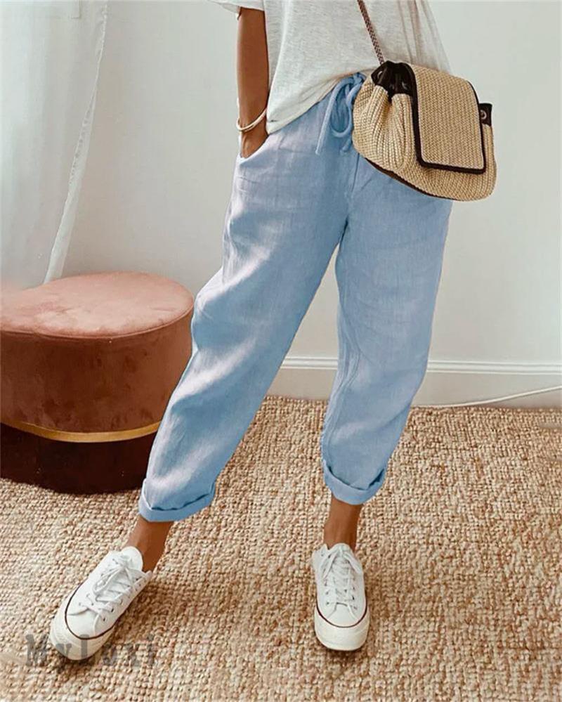 👖🌿 Pantalon Décontracté en Coton et Lin pour Femme – Élégant, Respirant & Polyvalent ✨☀️