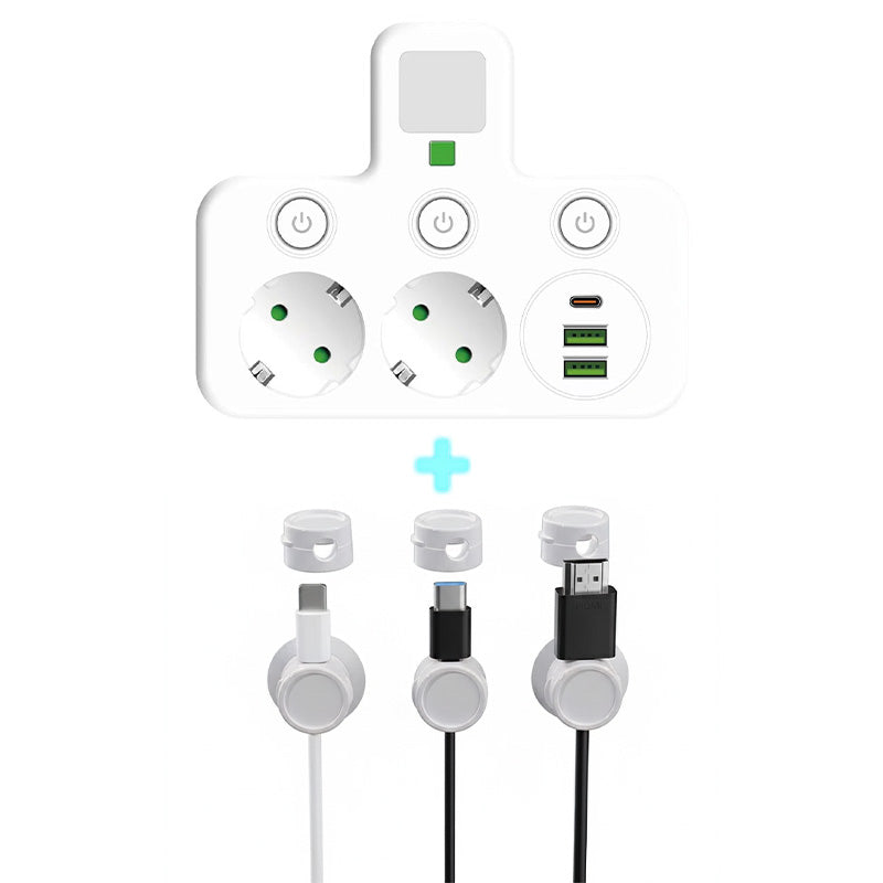 🔌 Adaptateur Prise EU 4-en-1 avec Interrupteurs Indépendants & Veilleuse Intégrée