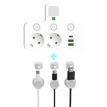 🔌 Adaptateur Prise EU 4-en-1 avec Interrupteurs Indépendants & Veilleuse Intégrée