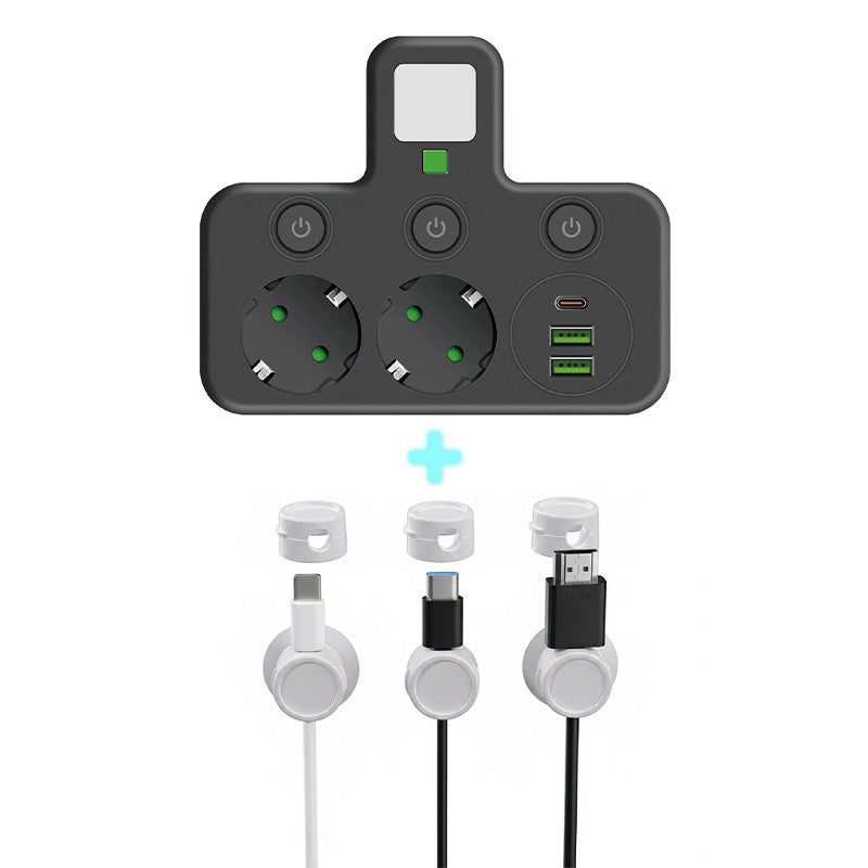 🔌 Adaptateur Prise EU 4-en-1 avec Interrupteurs Indépendants & Veilleuse Intégrée