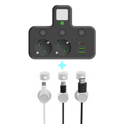 🔌 Adaptateur Prise EU 4-en-1 avec Interrupteurs Indépendants & Veilleuse Intégrée