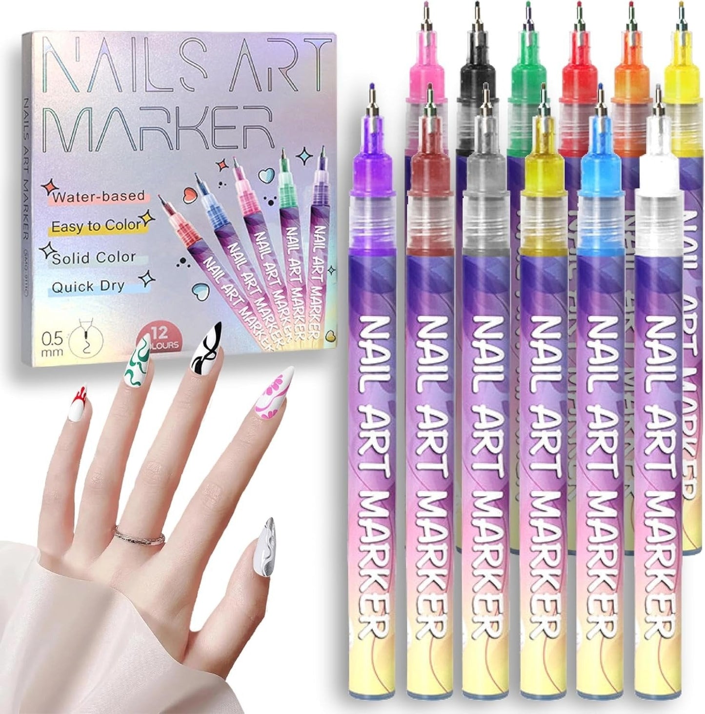 🎄Prévente de Noël - 43 % de réduction🌈Set de 12 stylos pour art des ongles
