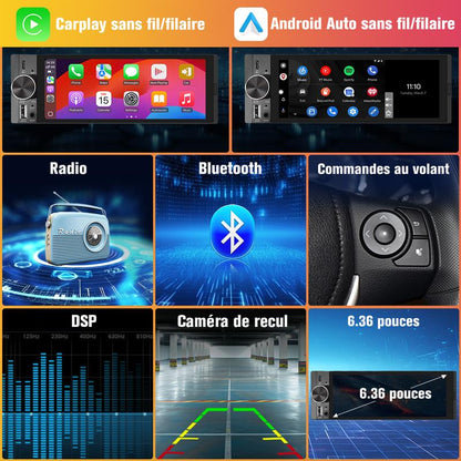 ✨ 50 % de réduction + livraison gratuite 🔥  Écran IPS 5.1 pouces (format 1DIN) – Autoradio Carplay intégré, écran tactile capacitif, commande vocale intelligente, 3 ports USB, lecteur MP5