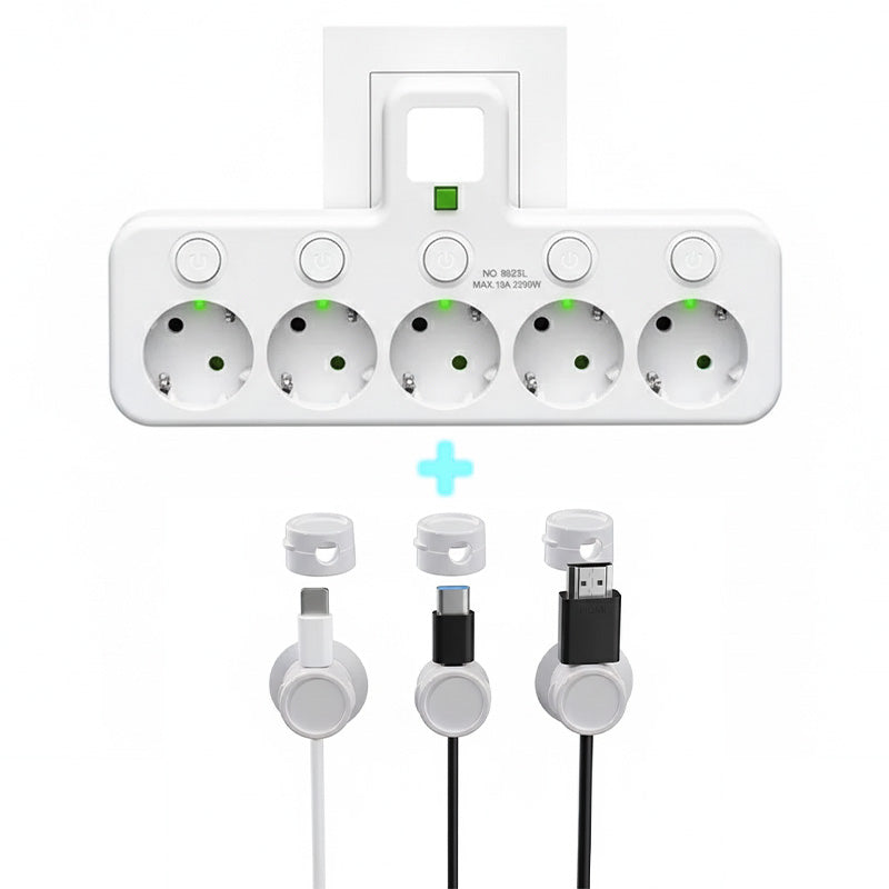 🔌 Adaptateur Prise EU 4-en-1 avec Interrupteurs Indépendants & Veilleuse Intégrée