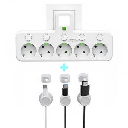 🔌 Adaptateur Prise EU 4-en-1 avec Interrupteurs Indépendants & Veilleuse Intégrée