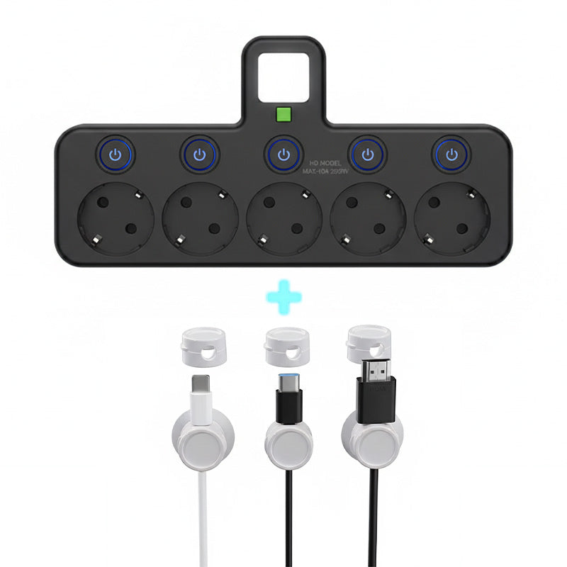 🔌 Adaptateur Prise EU 4-en-1 avec Interrupteurs Indépendants & Veilleuse Intégrée