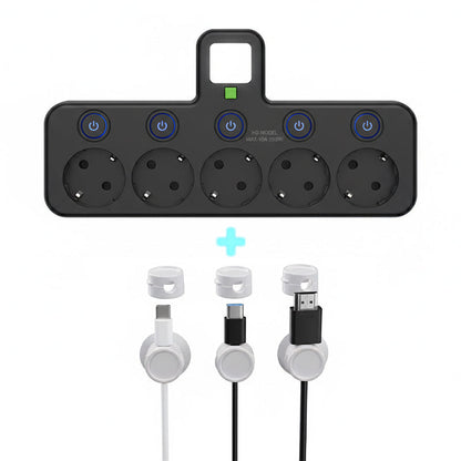 🔌 Adaptateur Prise EU 4-en-1 avec Interrupteurs Indépendants & Veilleuse Intégrée