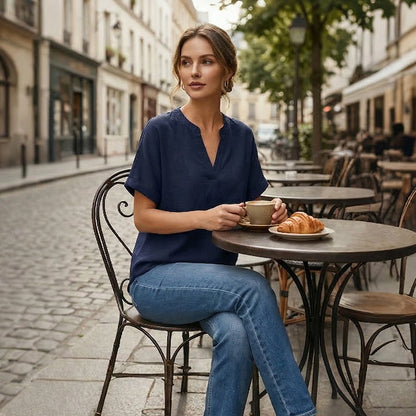 👕 50% DE RÉDUCTION! 🌸 Top Ample Uni à Manches Courtes – Tissu Léger, Coupe Décontractée & Polyvalent ✨