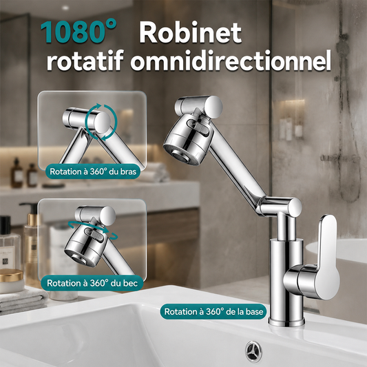 🚰Robinet de Lavabo Pivotant 360° – Bras Mobile 1080°, Design Moderne, Installation Facile ⏳  à utiliser ✨