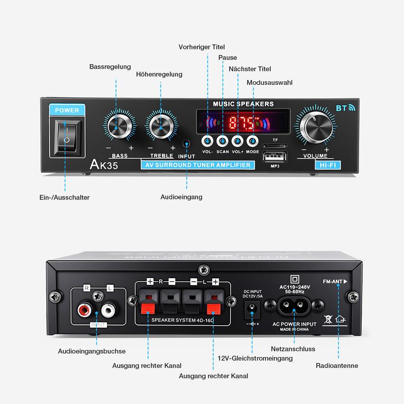 📢53 % DE RÉDUCTION !! ⏰Amplificateur stéréo AK35 pour la maison, audio Bluetooth 5.0, puissance maximale ⚡