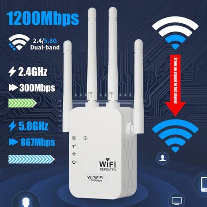 🎁 Dernier jour Promotion 50% 🔥 Extenseur WiFi 2025,1200Mbps Booster de signal à double bande (5GHz/2.4GHz), couvre 10 000 pieds carrés et 50 appareils, répéteur avec port Ethernet pour la maison