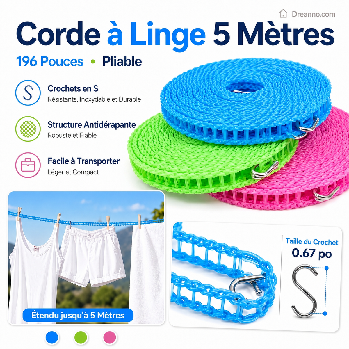 📢📢 ACHETEZ 1, OFFERT 1  !! ⏰🌬️ Corde à Linge Coupe-Vent & Antidérapante – Séchage Rapide, Accroche Sécurisée & Installation Facile ☀️