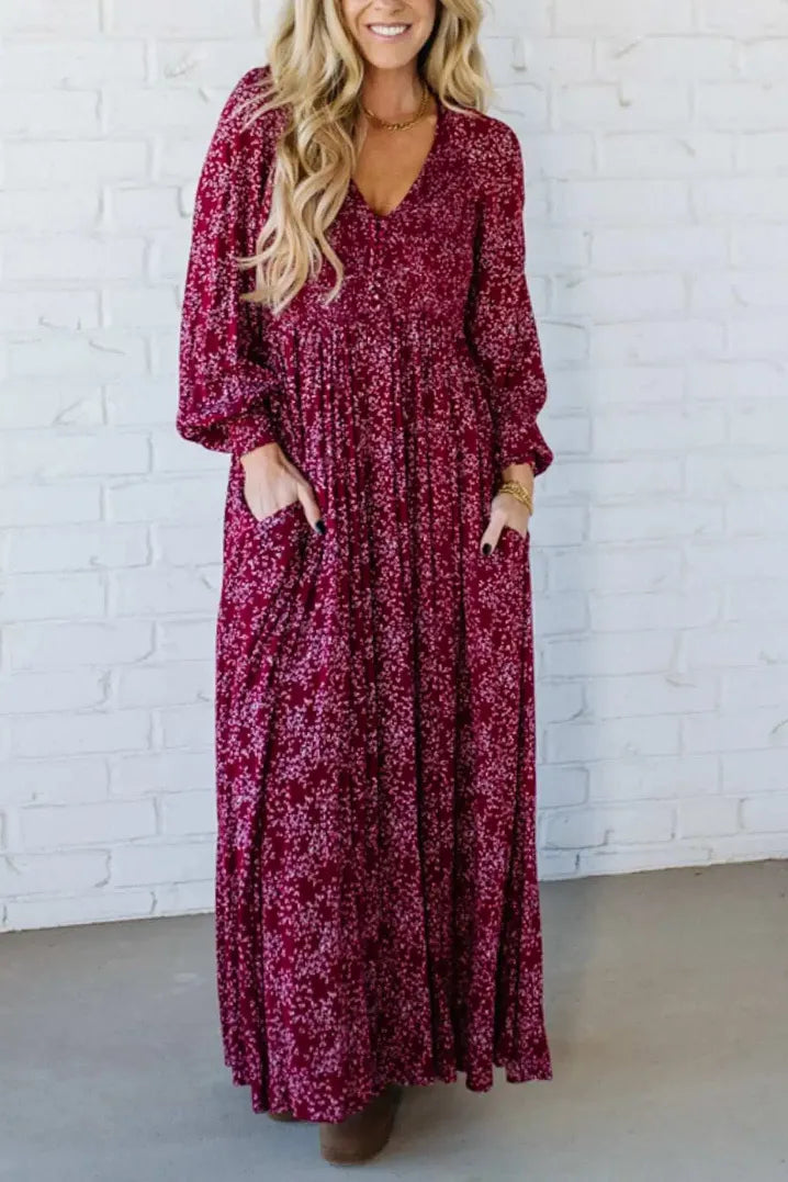 💎 60% DE RÉDUCTION ! 💎 Robe Longue à Fleurs en Rayonne – Taille Smockée, Doublure Intégrale & Poches Cachées 🌸👗
