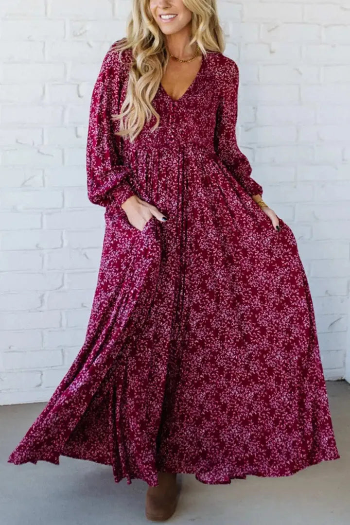 💎 60% DE RÉDUCTION ! 💎 Robe Longue à Fleurs en Rayonne – Taille Smockée, Doublure Intégrale & Poches Cachées 🌸👗