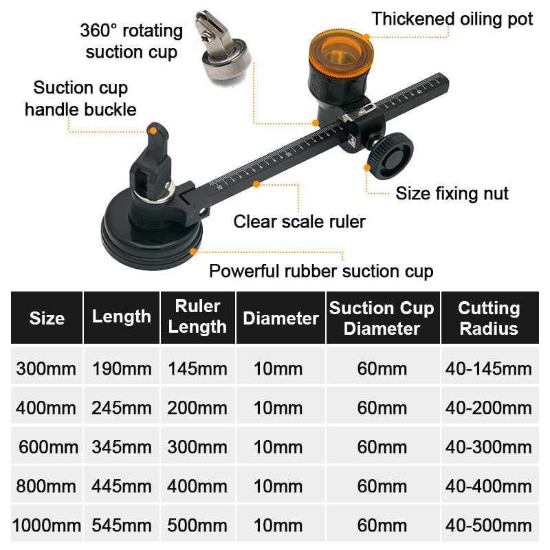 📢📢40% DE RÉDUCTION !! ⏰ Coupe-Verre Compas à Jauge – Tête Rotative 360° & Ventouse Puissante – Pour Verre, Carrelage & Artisanat 🔪