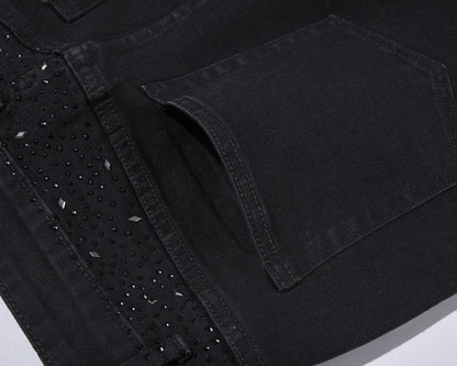 👖 50% DE RÉDUCTION! ✨ Jean Slim Noir Orné de Strass – Confort Extensible, Style Éblouissant & Parfait pour des Looks Tendance 🖤
