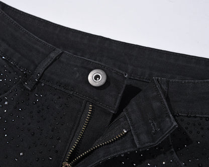 👖 50% DE RÉDUCTION! ✨ Jean Slim Noir Orné de Strass – Confort Extensible, Style Éblouissant & Parfait pour des Looks Tendance 🖤