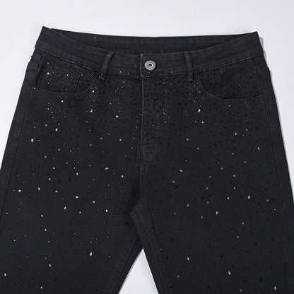👖 50% DE RÉDUCTION! ✨ Jean Slim Noir Orné de Strass – Confort Extensible, Style Éblouissant & Parfait pour des Looks Tendance 🖤