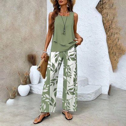 🔥 Hot Sale 53%OFF🌺Ensemble 2 pièces à imprimé tendance pour femmes - Top et pantalon sans manches