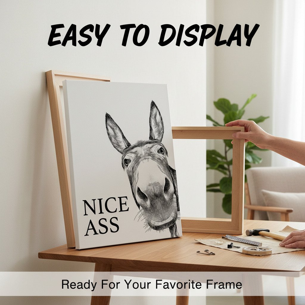 ⏳Spécial à durée limitée⏰Décoration murale humoristique pour salle de bain - Impression « Nice Ass » (Joli cul) avec un âne🫏🖼️