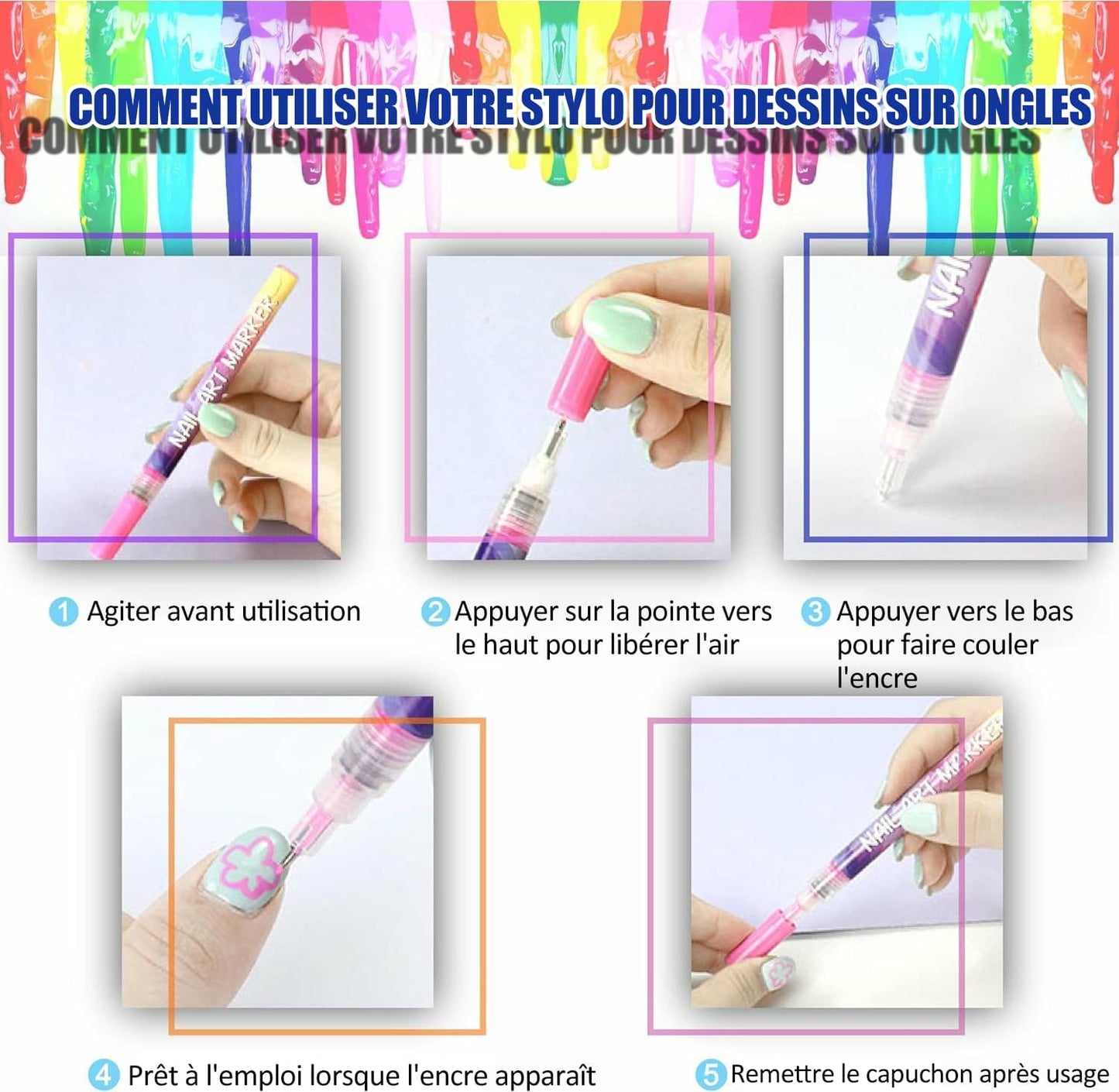 🎄Prévente de Noël - 43 % de réduction🌈Set de 12 stylos pour art des ongles