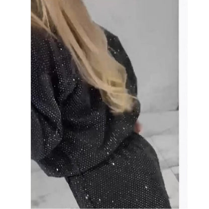 🎅Ventes anticipées de Noël🎄Haut ample à paillettes et pantalon large (ensemble 2 pièces)