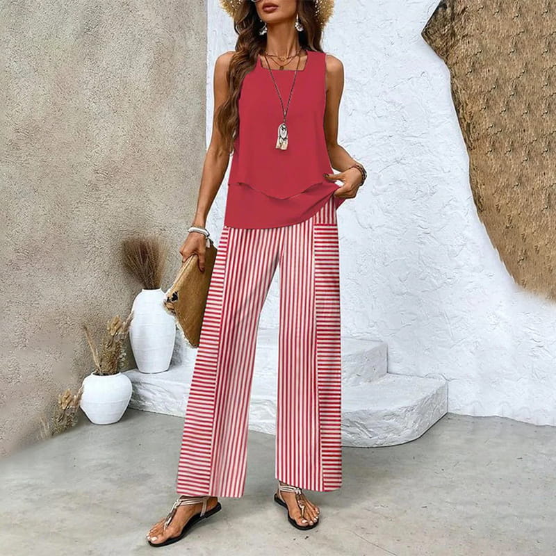 🔥 Hot Sale 53%OFF🌺Ensemble 2 pièces à imprimé tendance pour femmes - Top et pantalon sans manches