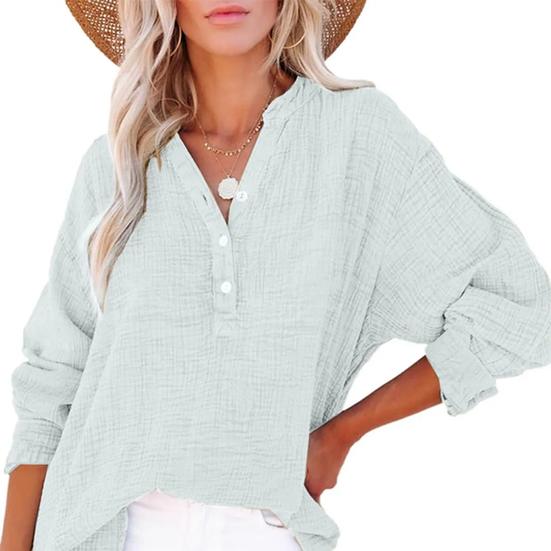 👚Chemisier Femme Oversize ✅ Gaze Légère & Col V Boutonné | Fluide et Décontracté 🍃