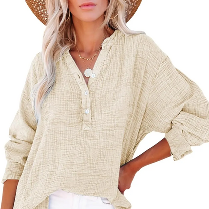 👚Chemisier Femme Oversize ✅ Gaze Légère & Col V Boutonné | Fluide et Décontracté 🍃
