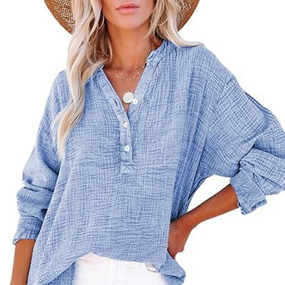 👚Chemisier Femme Oversize ✅ Gaze Légère & Col V Boutonné | Fluide et Décontracté 🍃
