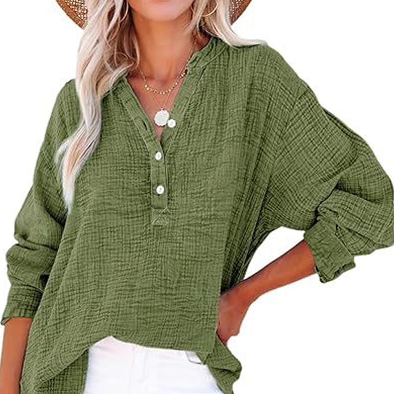 👚Chemisier Femme Oversize ✅ Gaze Légère & Col V Boutonné | Fluide et Décontracté 🍃