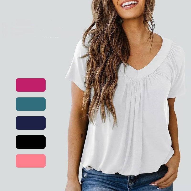 🔥Vente directe d'usine🔥T-shirt décontracté extensible à col en V pour femme