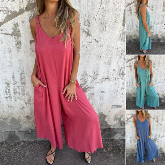 👗 Combinaison décontractée coton & lin pour femme 🌿Coupe ample, poches & bretelles réglables – Légère, respirante & parfaite pour les journées chaudes, les voyages ou le quotidien ☀️