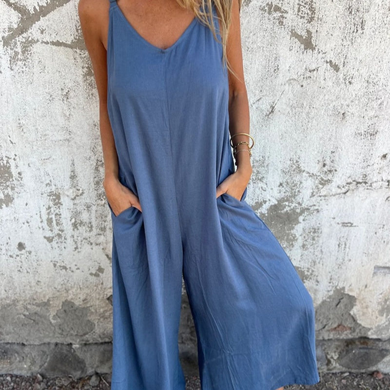 👗 Combinaison décontractée coton & lin pour femme 🌿Coupe ample, poches & bretelles réglables – Légère, respirante & parfaite pour les journées chaudes, les voyages ou le quotidien ☀️
