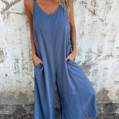 👗 Combinaison décontractée coton & lin pour femme 🌿Coupe ample, poches & bretelles réglables – Légère, respirante & parfaite pour les journées chaudes, les voyages ou le quotidien ☀️