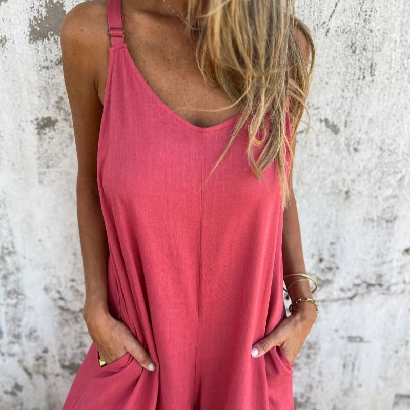 👗 Combinaison décontractée coton & lin pour femme 🌿Coupe ample, poches & bretelles réglables – Légère, respirante & parfaite pour les journées chaudes, les voyages ou le quotidien ☀️