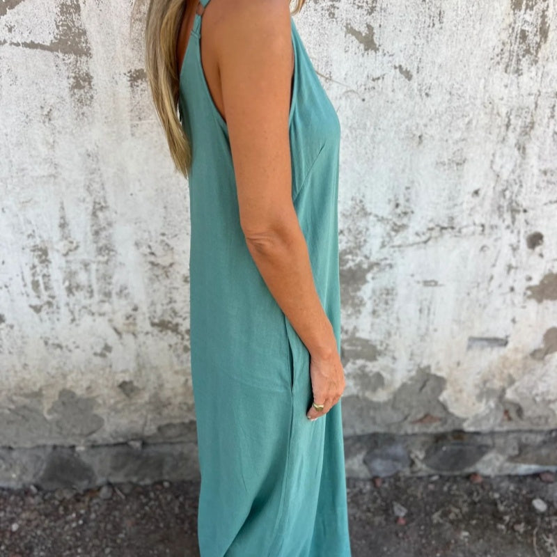 👗 Combinaison décontractée coton & lin pour femme 🌿Coupe ample, poches & bretelles réglables – Légère, respirante & parfaite pour les journées chaudes, les voyages ou le quotidien ☀️
