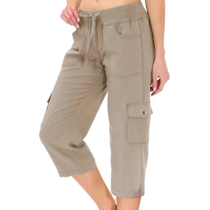 ✨  Vente chaude 49% de rabais 💖Pantalon cargo 3/4 taille haute uni pour femme avec cordon de serrage