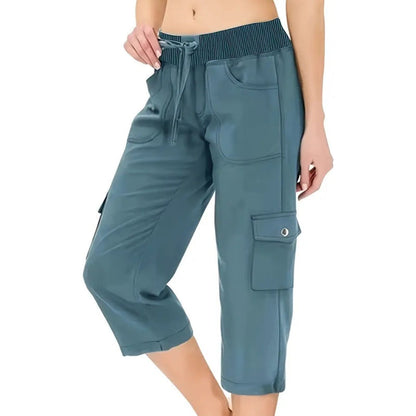 ✨  Vente chaude 49% de rabais 💖Pantalon cargo 3/4 taille haute uni pour femme avec cordon de serrage